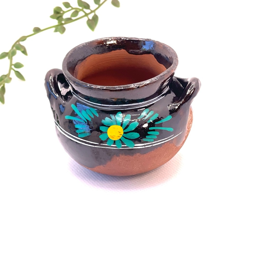 Miniature Mexican Clay Pots Hand-Painted Floral Folk Art set of 2 - Picture 5 of 11